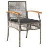 3 Piece Bistro Set with Cushions Gray Poly Rattan Acacia Wood