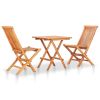 3 Piece Bistro Set with Gray Cushions Solid Teak Wood