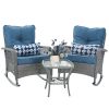 Patio Furniture Set 3 Pieces, Wicker Rocking Bistro Set with Thick Cushions, Outdoor Rocker Chairs and Coffee Table