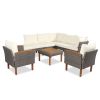 GO 9-Piece Patio Rattan Furniture Set, Outdoor Conversation Set With Acacia Wood Legs and Tabletop, PE Rattan Sectional Sofa Set with Coffee Table