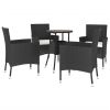 5 Piece Patio Bistro Set with Cushions Black Poly Rattan