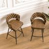 Technical Leather Woven Bar Stool Set of 2,Black legs Barstools No Adjustable Kitchen Island Chairs