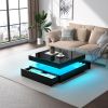 LED Coffee Table for Living Room with Storage - High Glossy Modern White Center Table with 2 Drawers, Square Wooden Middle