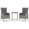 3 Piece Patio Bistro Set Poly Rattan and Glass Gray