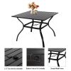 MEOOEM Patio Dining Set  Outdoor Furniture Square Bistro Metal Table Side Table and Metal Stackable Chairs, Black