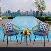 3 Piece Patio Bistro Set with Side Table, Outdoor PE Rattan Conversation Chair Set,Furniture of Coffee Table with Glass Top