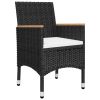 3 Piece Patio Bistro Set Poly Rattan and Tempered Glass Black