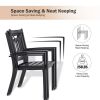 MEOOEM Patio Dining Set  Outdoor Furniture Square Bistro Metal Table Side Table and Metal Stackable Chairs, Black