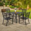 MEOOEM Patio Dining Set Outdoor Metal Square Bistro Side/End Table and Stackable Patio Dining Chairs;  Black