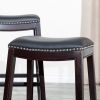 30" Bar Stool, Espresso Finish, Black Leather Seat