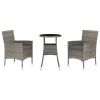 3 Piece Patio Bistro Set with Cushions Gray Poly Rattan