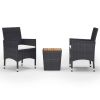 3 Piece Bistro Set Poly Rattan and Acacia Wood Black