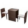 3 Piece Bistro Set with Cushions Poly Rattan Brown