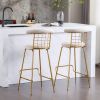 Bar Stool Set of 2, Luxury Velvet High Bar Stool with Metal Legs and Soft Back